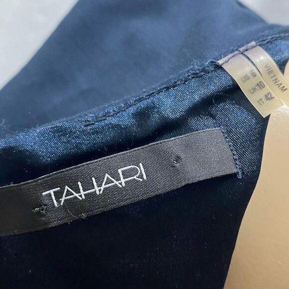 Tahari Blue Cotton Blend Sheath Dress with Piping & Pockets Size 6 - Picture 4 of 9